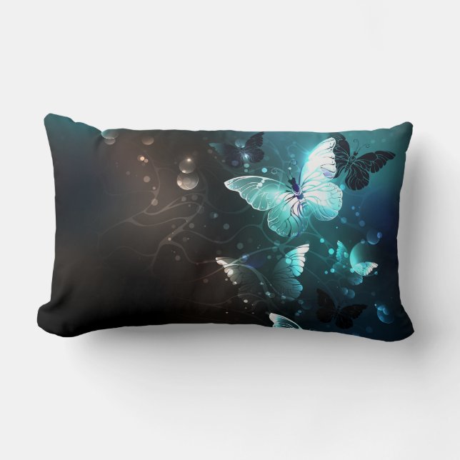 Mint Night Butterflies Lumbar Pillow (Front)