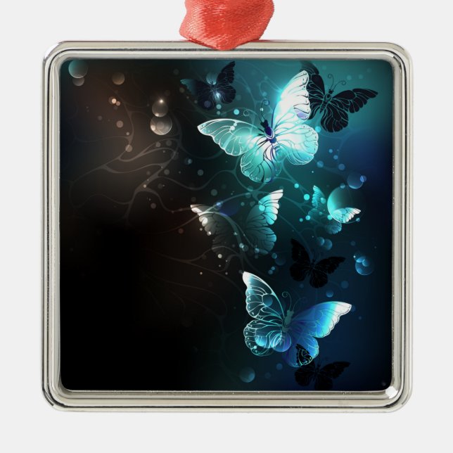 Mint Night Butterflies Metal Ornament (Front)