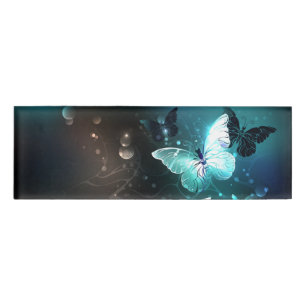 Mint Night Butterflies Name Tag