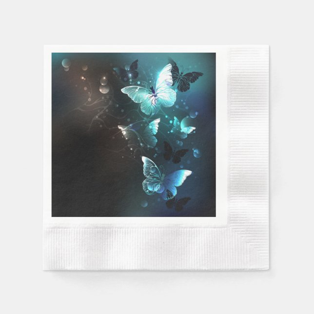 Mint Night Butterflies Napkin (Front)
