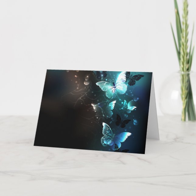 Mint Night Butterflies Note Card (Front)