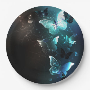 Mint Night Butterflies Paper Plate