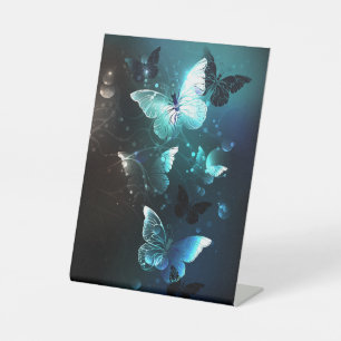 Mint Night Butterflies Pedestal Sign