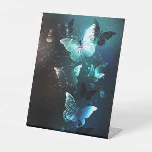 Mint Night Butterflies Pedestal Sign