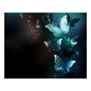 Mint Night Butterflies Poster