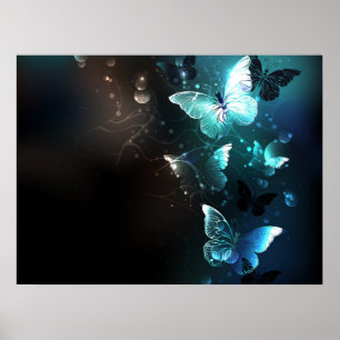 Mint Night Butterflies Poster