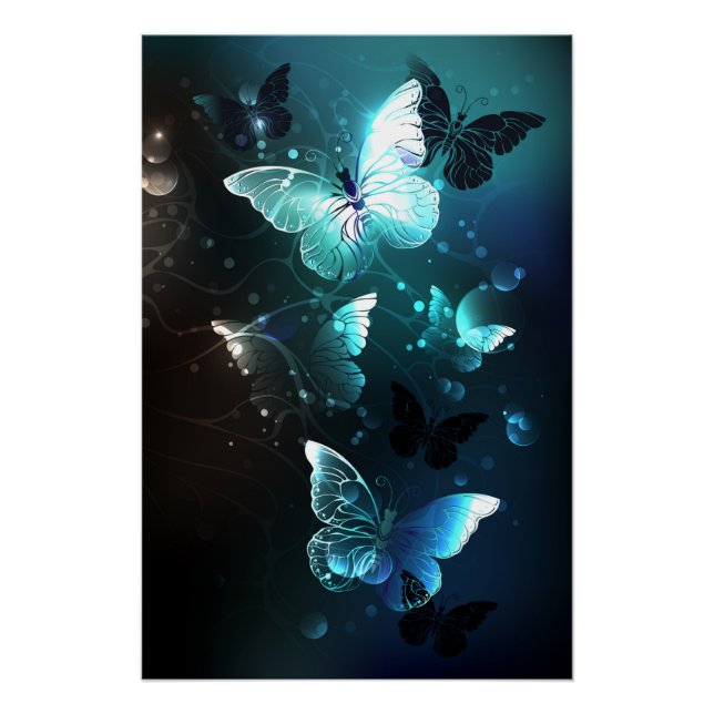 Mint Night Butterflies Poster (Front)