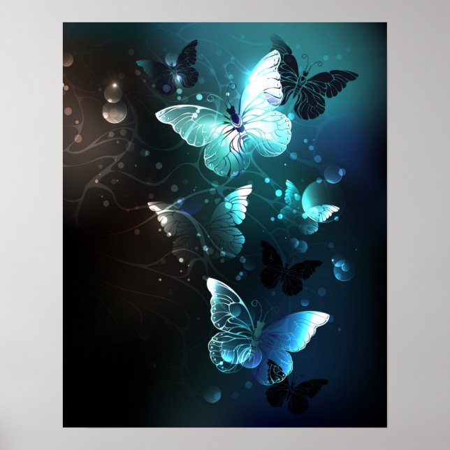Mint Night Butterflies Poster (Front)