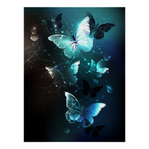 Mint Night Butterflies Poster