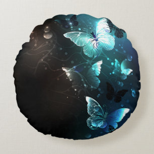 Mint Night Butterflies Round Pillow