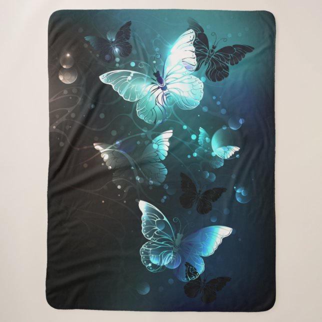Mint Night Butterflies Sherpa Blanket (Front)