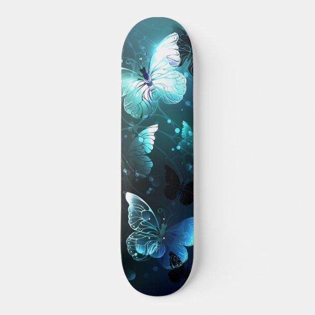 Mint Night Butterflies Skateboard (Front)