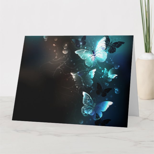 Mint Night Butterflies Thank You Card (Front)