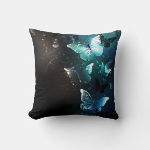 Mint Night Butterflies Throw Pillow
