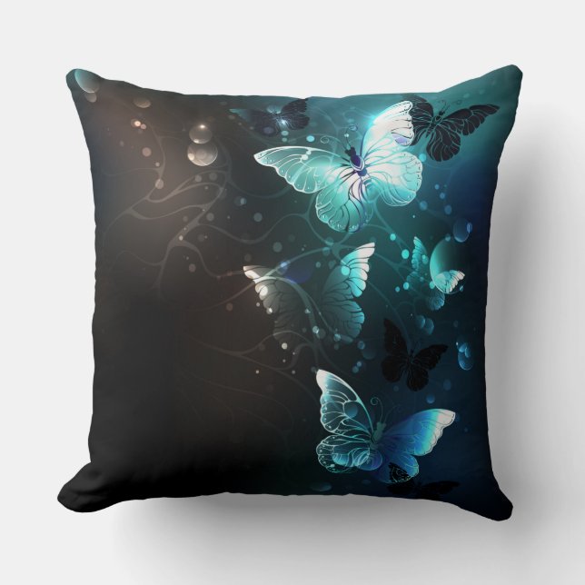 Mint Night Butterflies Throw Pillow (Front)