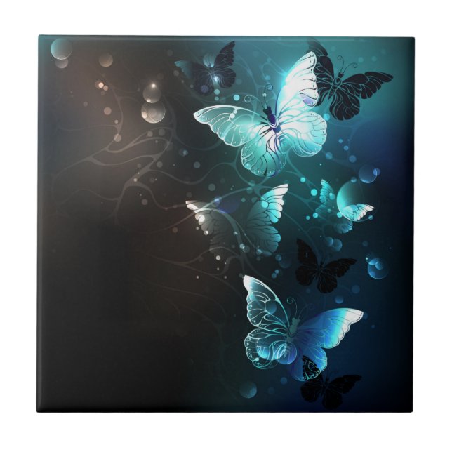 Mint Night Butterflies Tile (Front)