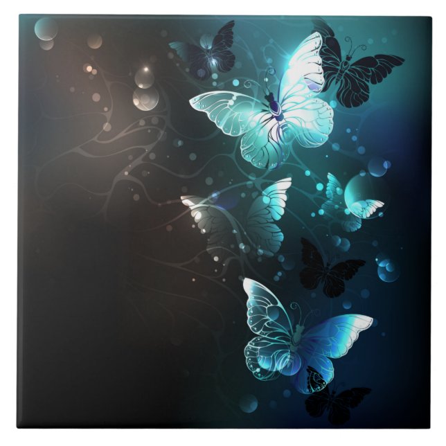 Mint Night Butterflies Tile (Front)