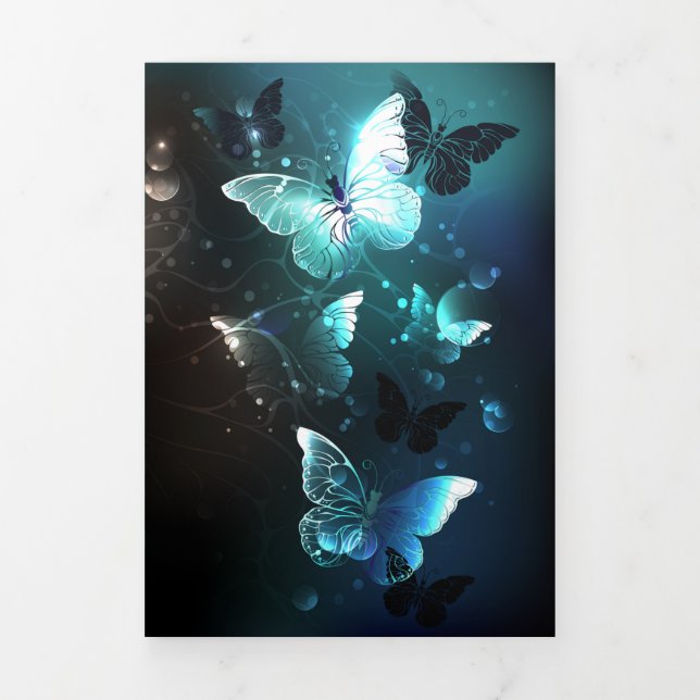 Mint Night Butterflies Tri-Fold Card (Cover)