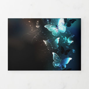 Mint Night Butterflies Tri-Fold Holiday Card