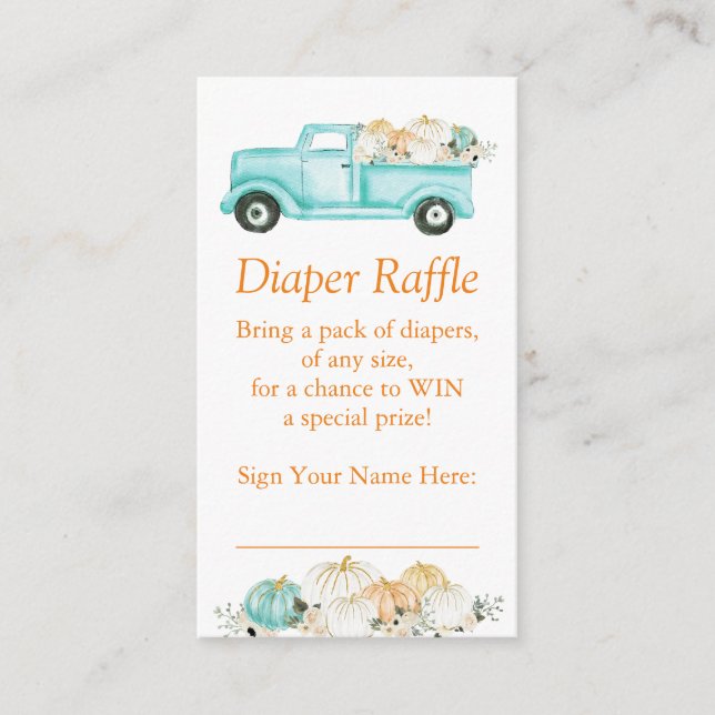 Mint Orange Little Pumpkin Diaper Raffle Ticket Enclosure Card (Front)