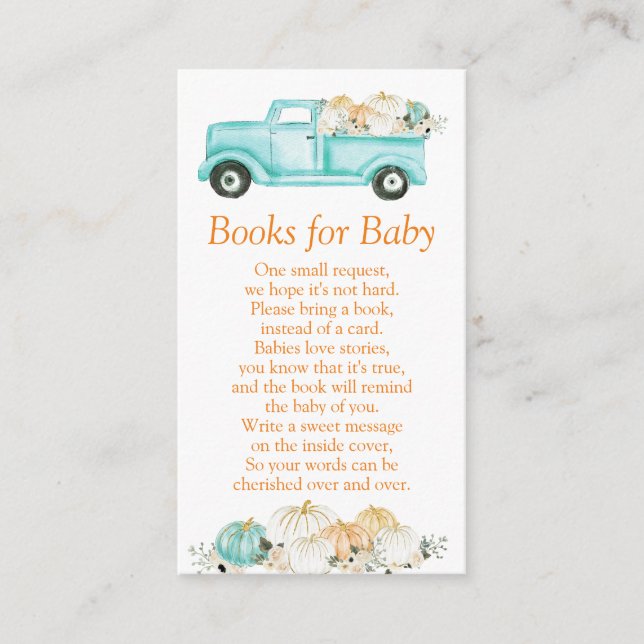 Mint Orange Pumpkin Baby Shower Books for Baby Enclosure Card (Front)