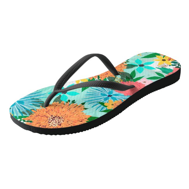 Mint pastel Floral Flip Flops (Angled)