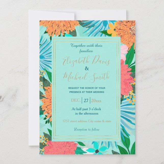Mint pastel Floral Invitation (Front)
