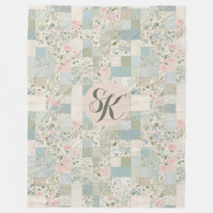 Mint Patchwork Monogram Fleece Blanket