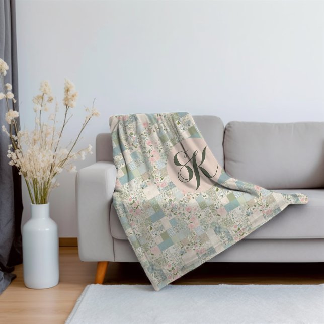 Mint Patchwork Monogram Sherpa Blanket (Creator Uploaded)