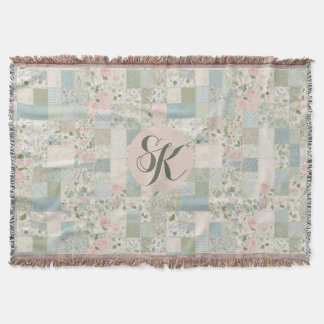 Mint Patchwork Monogram Throw Blanket