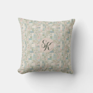 Mint Patchwork Monogram Throw Pillow