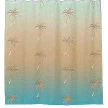Mint Peach Aqua Tropical Gold Palm Trees          