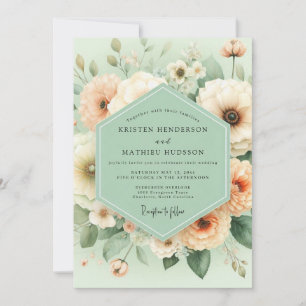 Mint Peach Blossom Elegance Wedding Invitation