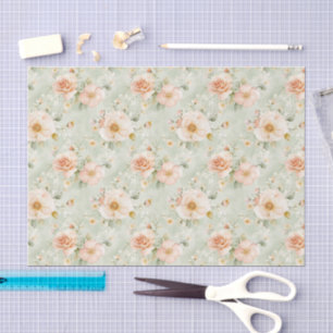 Mint Peach Blush Roses Floral Bridal Shower Tissue Paper