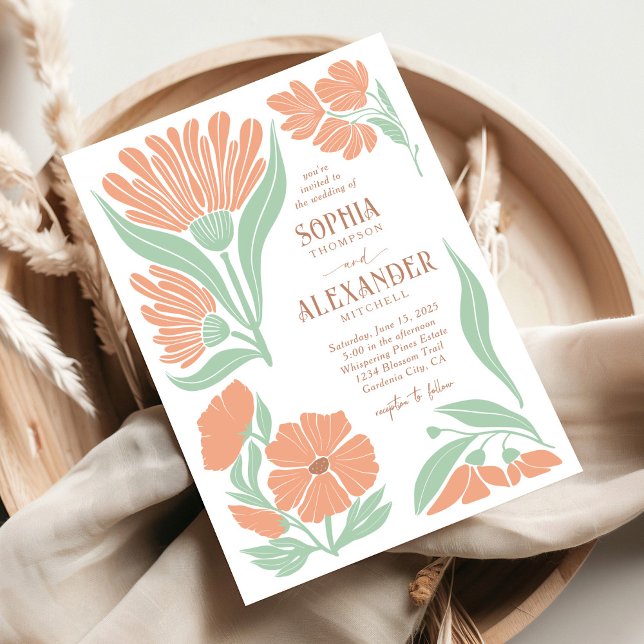 Mint Peach Boho Retro Chic Wedding Invitation (Creator Uploaded)