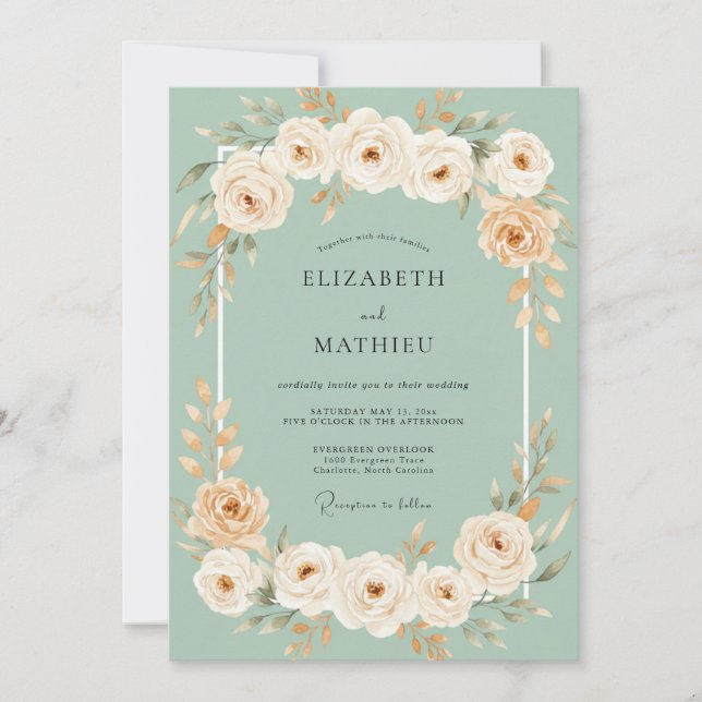 Mint Peach Dreamy Floral Wedding Invitation (Front)