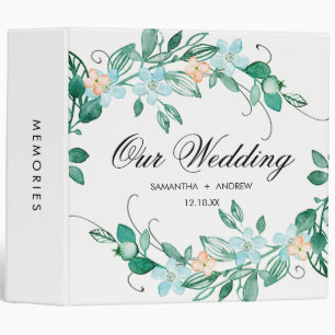 Mint Peach Floral Wreath Chic Wedding Photo Album Binder