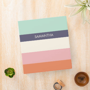 Mint Peach Modern Color Blocks Stripes Personalize Binder