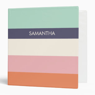 Mint Peach Modern Colour Blocks Stripes Personaliz Binder