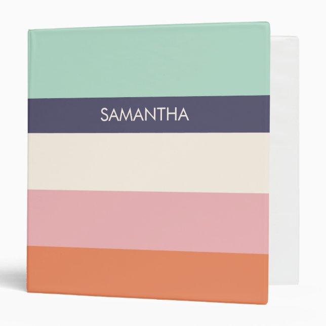 Mint Peach Modern Colour Blocks Stripes Personaliz Binder (Front/Inside)