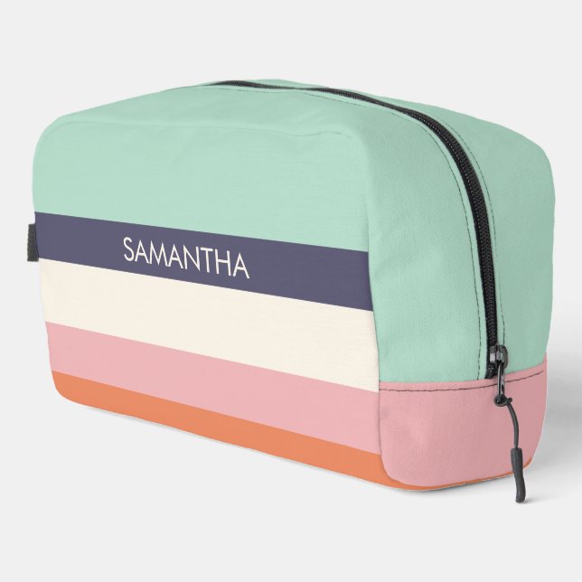 Mint Peach Modern Colour Blocks Stripes Personaliz Dopp Kit (Right Corner)
