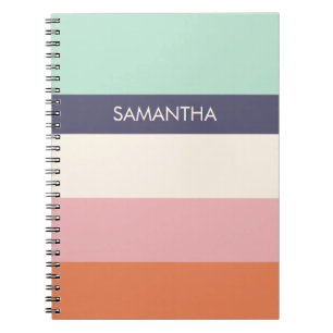 Mint Peach Modern Colour Blocks Stripes Personaliz Notebook