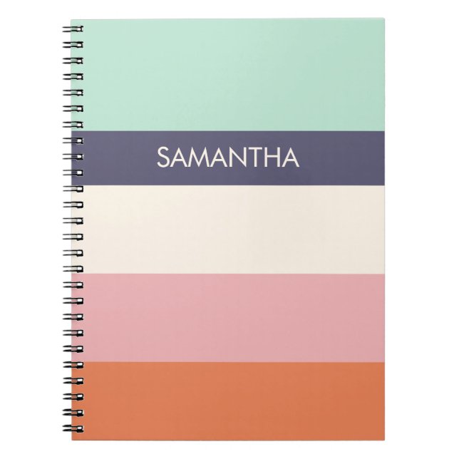 Mint Peach Modern Colour Blocks Stripes Personaliz Notebook (Front)