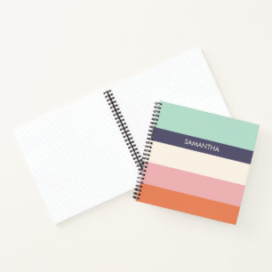 Mint Peach Modern Colour Blocks Stripes Personaliz Notebook