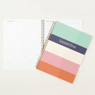 Mint Peach Modern Colour Blocks Stripes Personaliz Planner