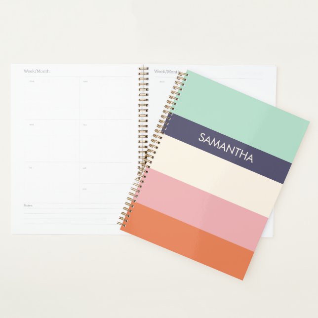 Mint Peach Modern Colour Blocks Stripes Personaliz Planner (Display)
