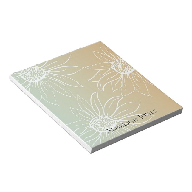 Mint Peach White Daisies Floral Notepad (Angled)