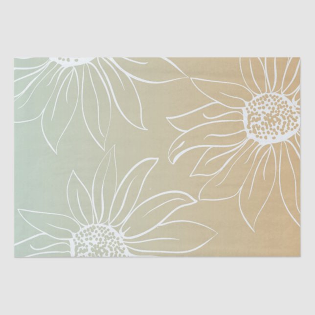 Mint Peach White Daisies Floral Tissue Paper (Front)