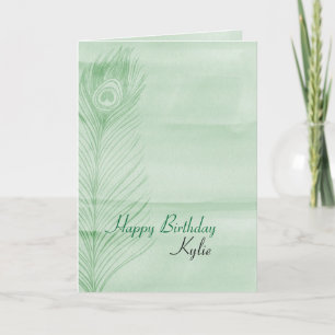 Mint Peacock Feather Card