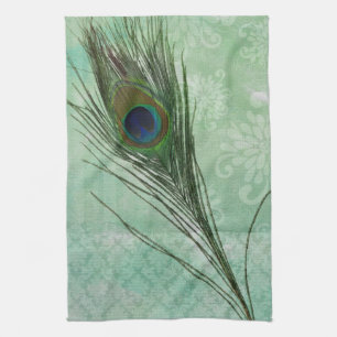 Mint Peacock Feather Kitchen Towel